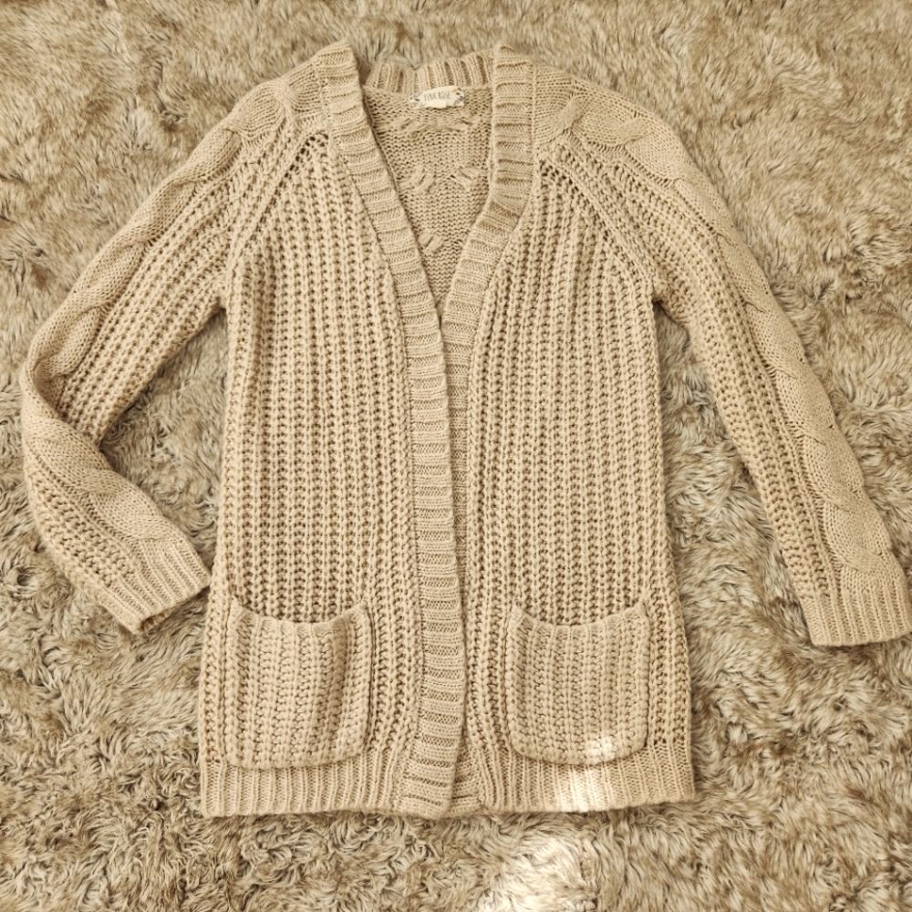 Pink Rose Cable‎ Knit Cardigan Sweater Cream Size Medium